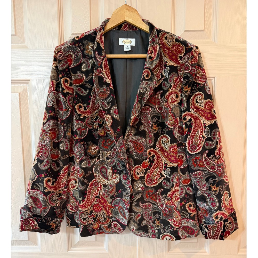 Vintage Talbots Paisley Silk Blend Blazer Fall Jacket 14 Brown Whimsygoth Boho